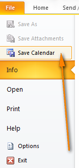 Switch to the File tab and click Save Calendar.